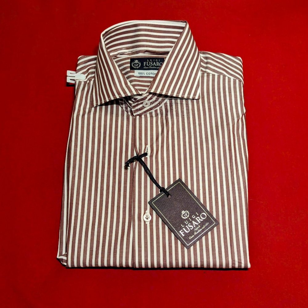 Luigi Fusaro Brown Striped Cotton Shirt💥PRICE DROP💥